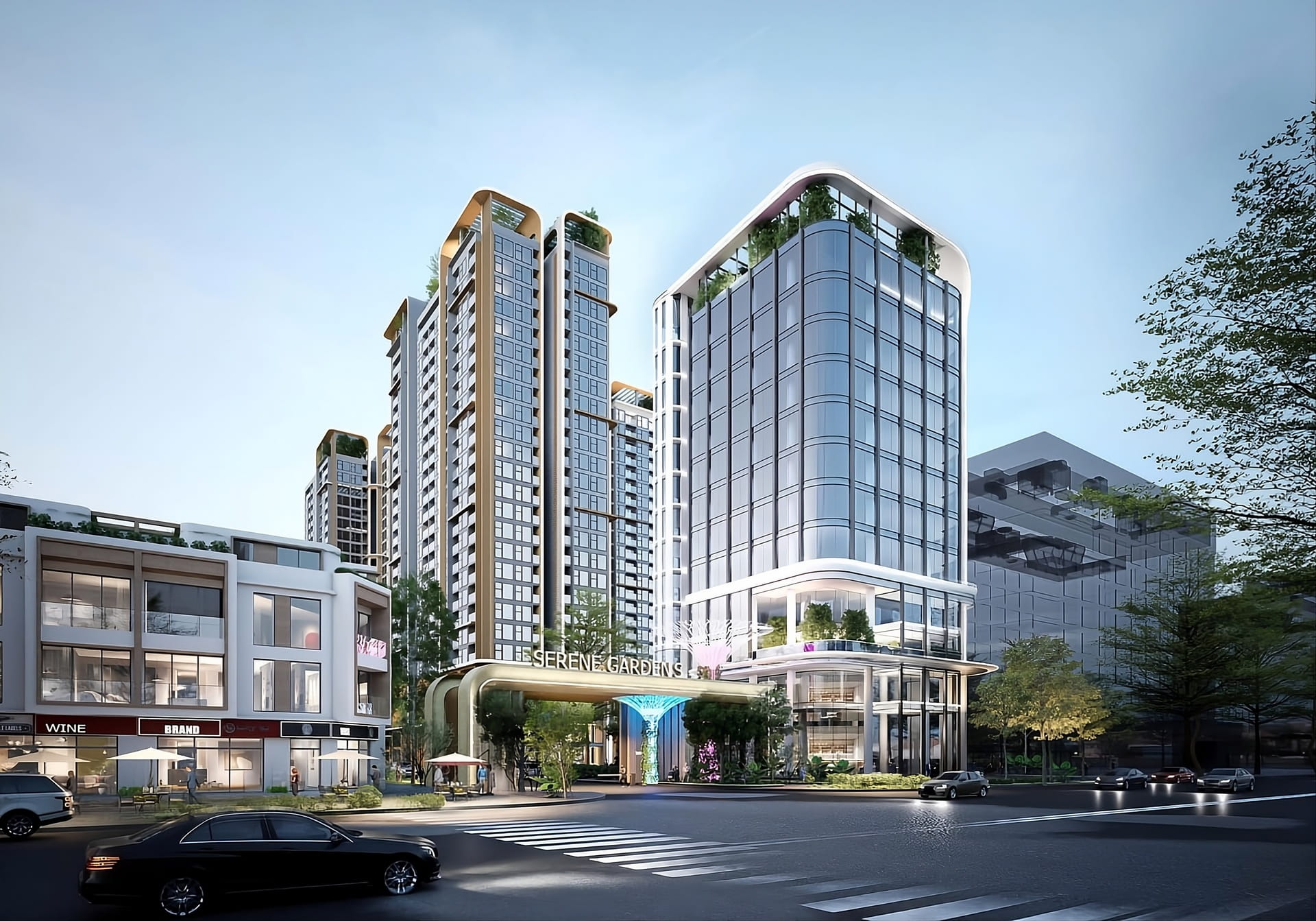 Cổng chính khu đô thị Văn La với các tòa căn hộ chung cư và dãy Shophouse sở hữu mặt tiền rộng